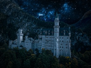 Neuschwanstein Castle at night  oil painting